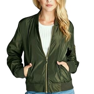Classic Silky Bomber Jacket Olive Green Various Sizes Streetwear